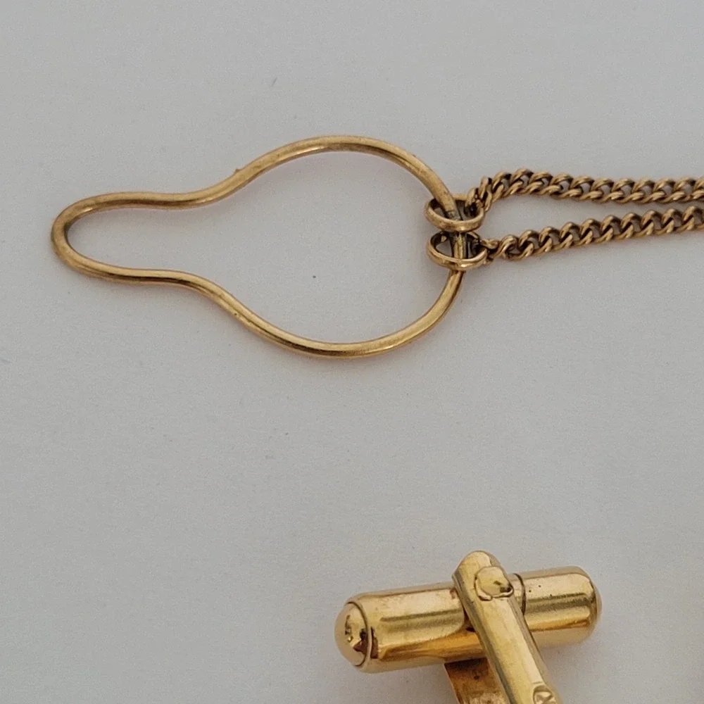 Dunhill Vintage Cufflinks and Tie Chain Set Gold Tone Black Enamel d Logo